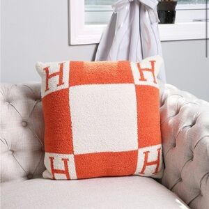 Orange and White Decorative Pillow Cover